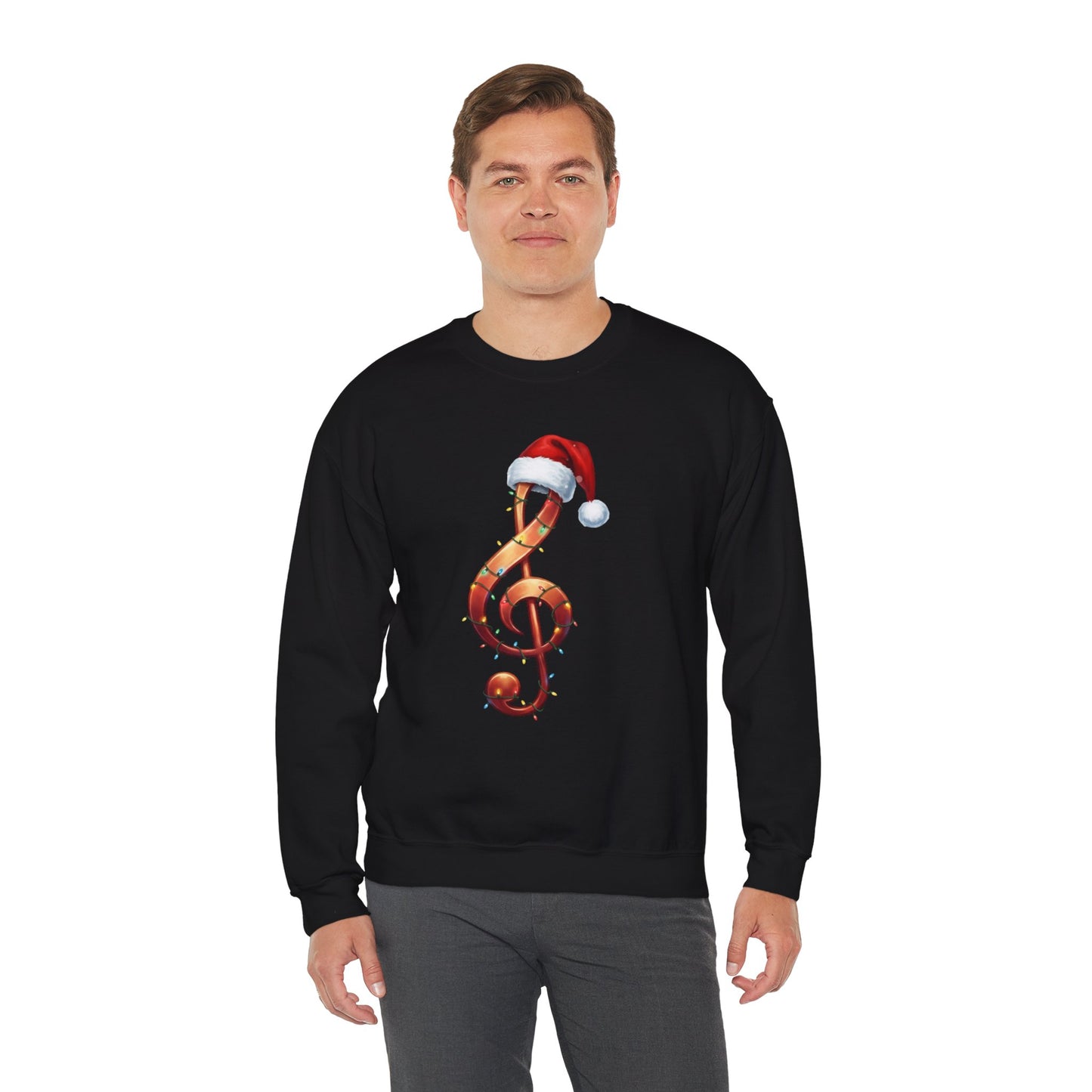 Christmas treble clef sweatshirt, music note Santa hat shirt, Christmas lights music lover sweater, musician holiday crewneck, Xmas gift