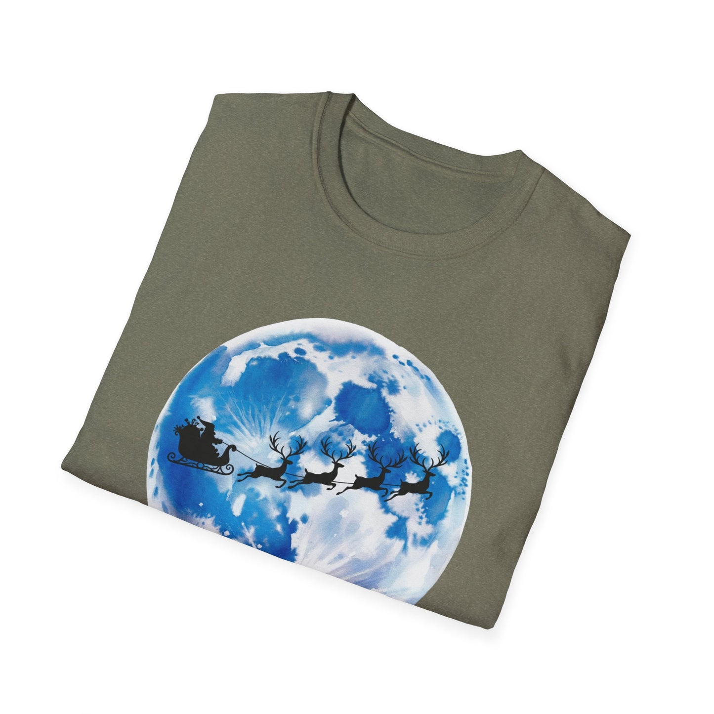 Santa Moon Christmas T-Shirt, Reindeer Sleigh Christmas Tee, Holiday Moonlight Xmas Shirt, Festive Christmas Graphic Tee, Winter Night Christmas Gift Tee