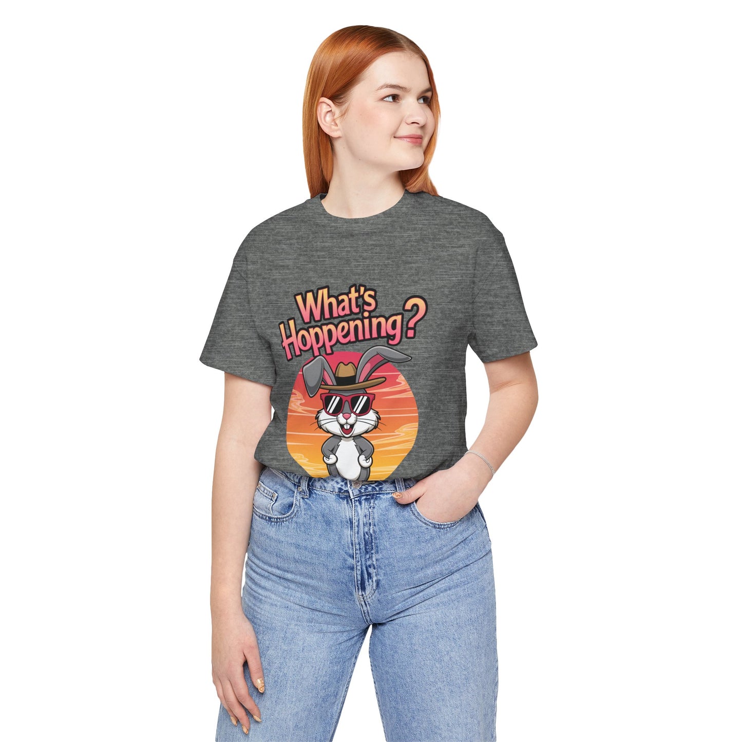 What’s Hoppening Funny Bunny Shirt – Cute Rabbit Pun T-Shirt – Sunset Graphic Tee for Animal Lovers, Easter, and Pun Enthusiasts