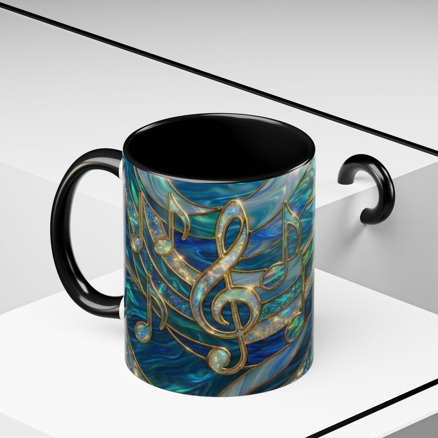 Music Notes Mug, Music Lover Coffee Cup, Stained Glass Music Mug, Musician Gift, Piano Teacher Mug, Aesthetic Music Cup