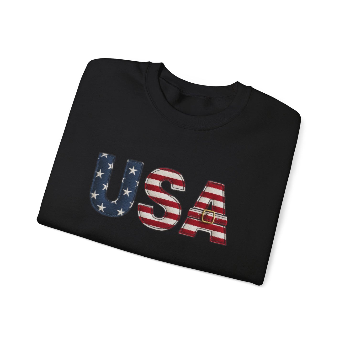 Faux Patchwork USA Sweatshirt, Patriotic Quilt Style Top, Rustic Americana Crewneck, 4th of July Shirt, Country USA Sweater, Vintage Flag Top