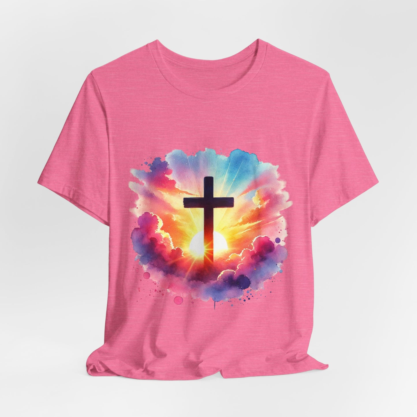 Faith Cross Sunburst Christian Tee | Inspirational Christian T-Shirt | Colorful Sunrise Cross Shirt | Faith Gifts for Women Men