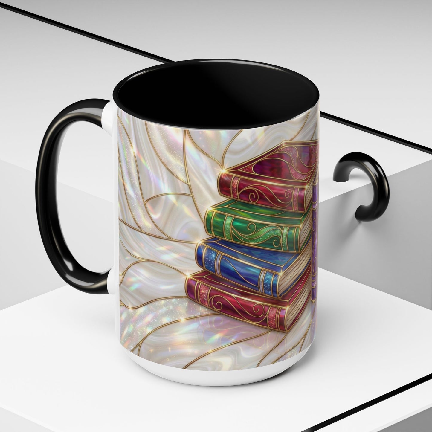 Book Lover Coffee Mug, Stained Glass Books Mug, Reading Gift For Bookworms, Library Aesthetic Mug, Booktok Mug, Ceramic Coffee Cup
