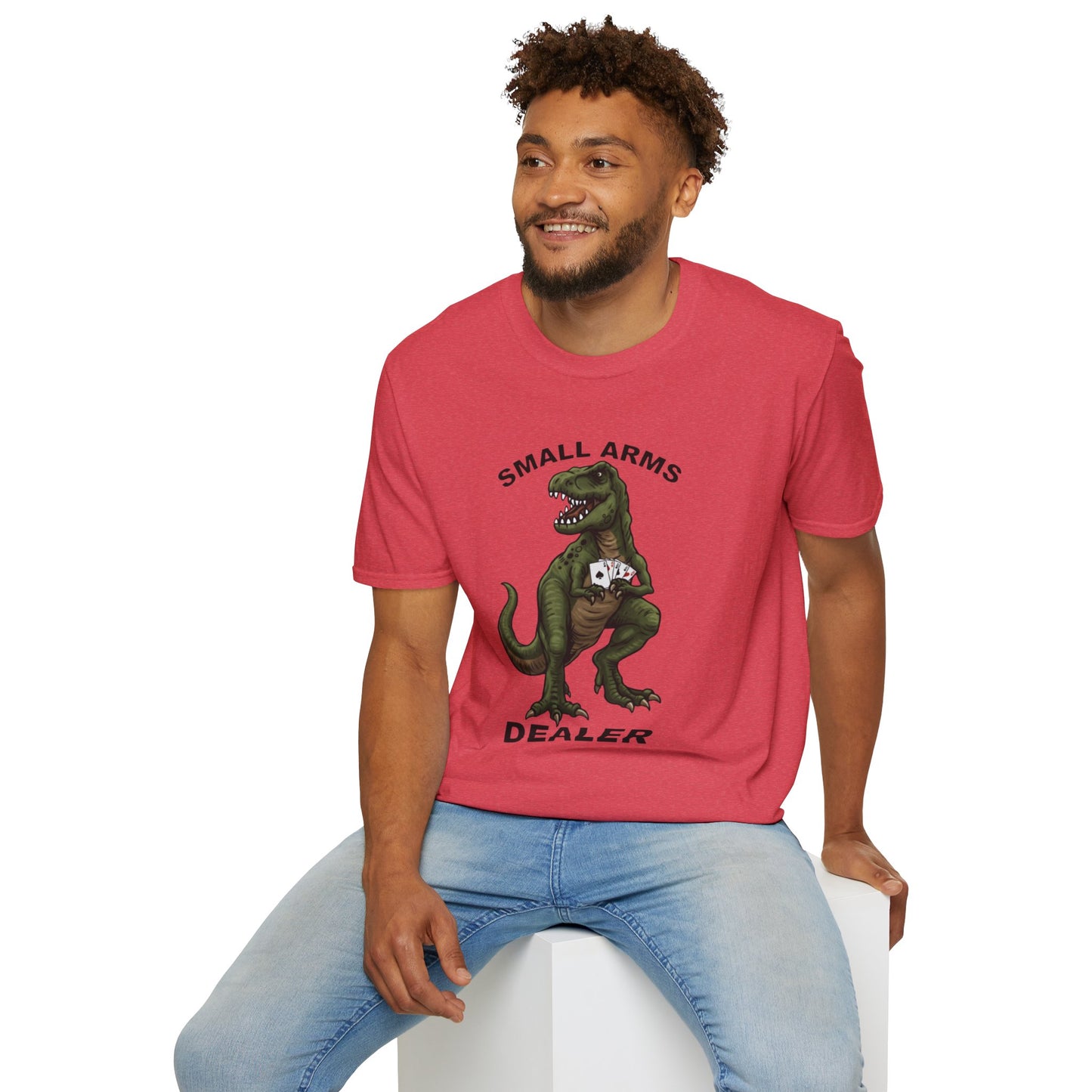 Funny Small Arms Dealer T-Rex Shirt, Dinosaur Pun Tee, Hilarious Graphic T-Shirt for Men & Women, Great Gift for Dad, Friend, or Coworker