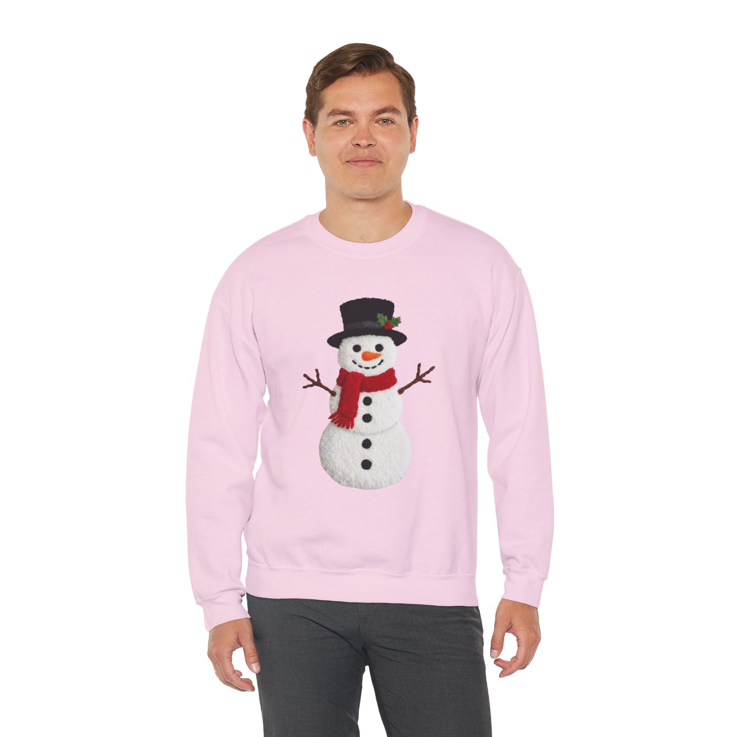 Faux Patchwork Crochet Snowman Sweatshirt, Winter Snowman Crewneck, Cozy Holiday Sweater, Christmas Sweatshirt, Festive Winter Shirt, unisex gift