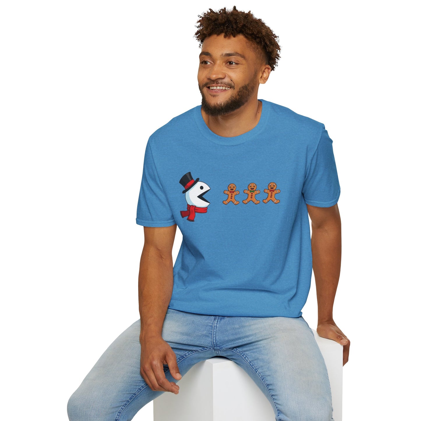 Snowman Pacman Christmas Shirt, Funny Gingerbread Men Tee, Cute Holiday Snowman T-Shirt, Christmas Humor Graphic Tee, Winter Holiday Shirt