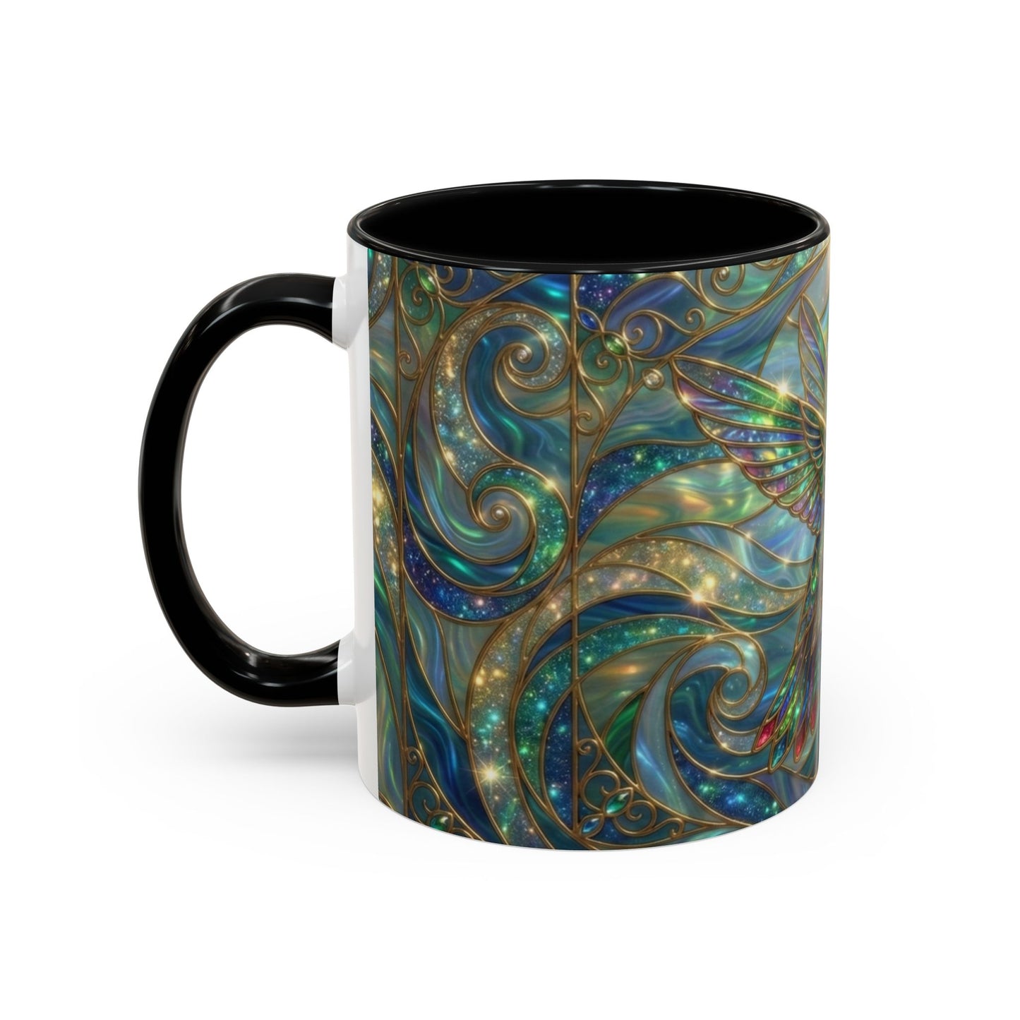 Hummingbird Stained Glass Mug, Colorful Art Coffee Mug, Bird Lover Gift, Nature Inspired Ceramic Mug, Tea Cup
