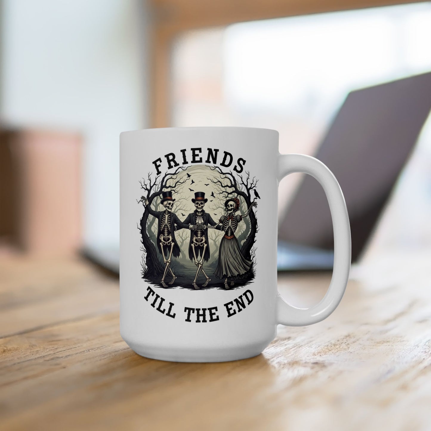 Friends Till The End Skeleton Mug - Halloween Skull Coffee Cup, Gothic Skeleton Friends Gift, Dark Academia Spooky 11oz, 15oz Ceramic