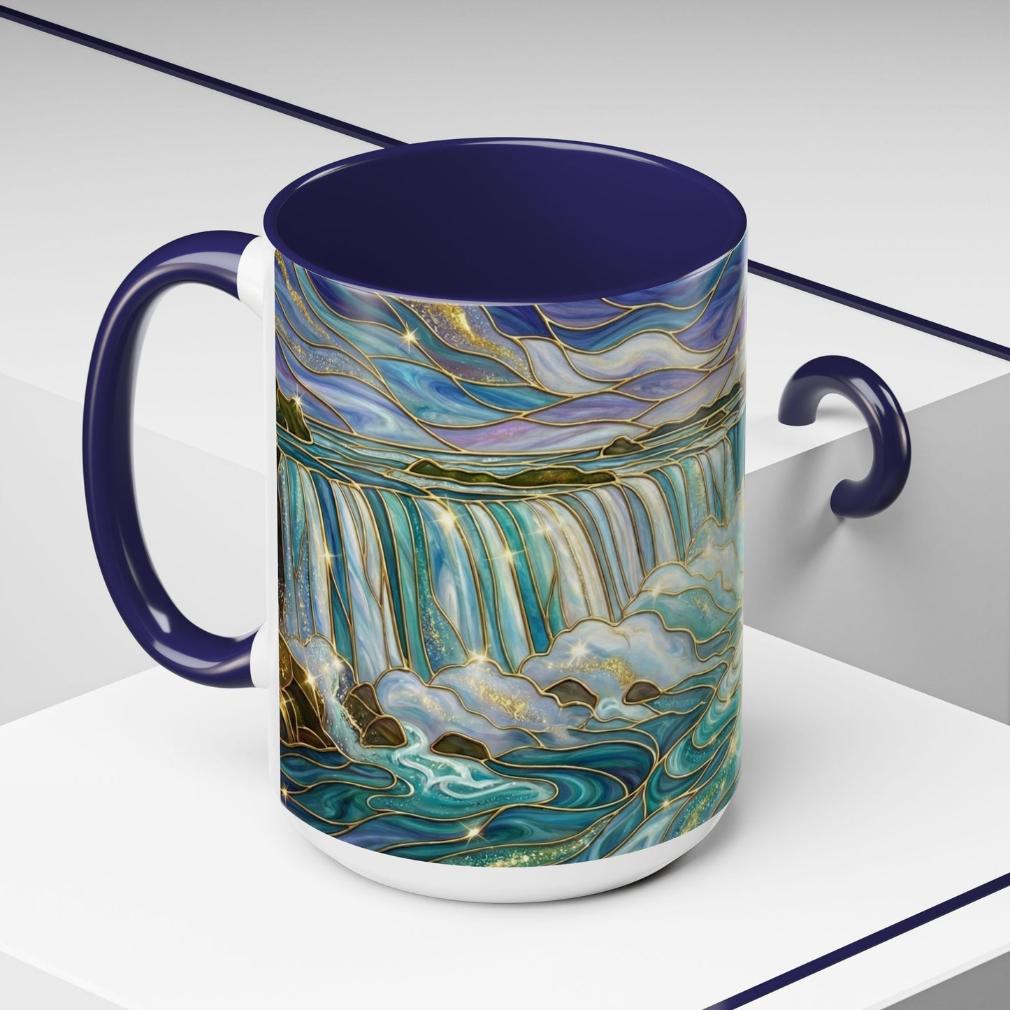 Faux Stained Glass Niagara Falls Mug, Waterfall Coffee Cup, Canada Souvenir Gift, Upstate New York Travel Memento, Nature Lover Tea Cup