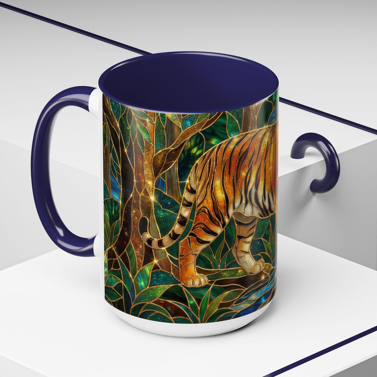 Stained Glass Tiger Mug, Tiger Coffee Cup, Wildlife Art Mug, Jungle Tiger Gift, Animal Lover Mug, Nature Inspired Coffee Cup