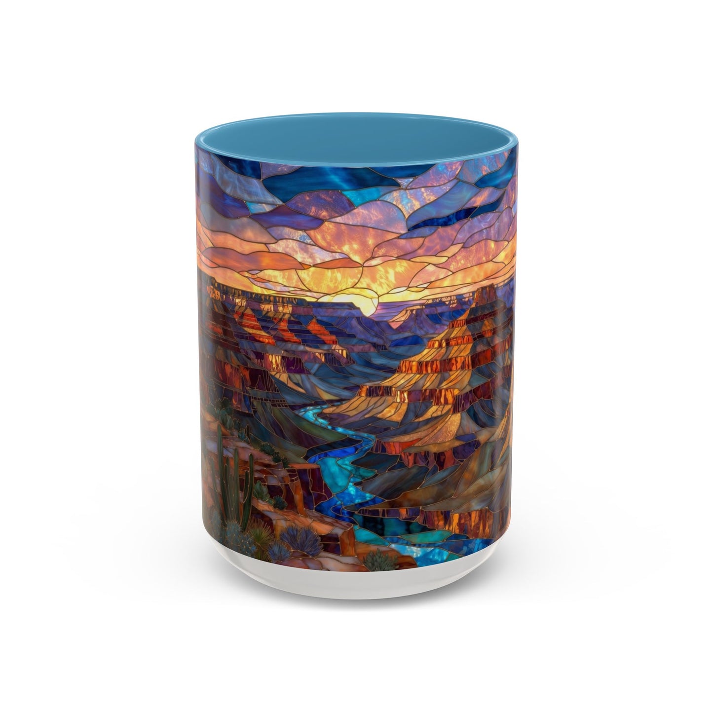 Stained Glass Grand Canyon Mug, Southwest Landscape Coffee Cup, Sunset Canyon Art Mug, Nature Gift For Hikers, Colorful Scenic Grand Canyon Illustration
