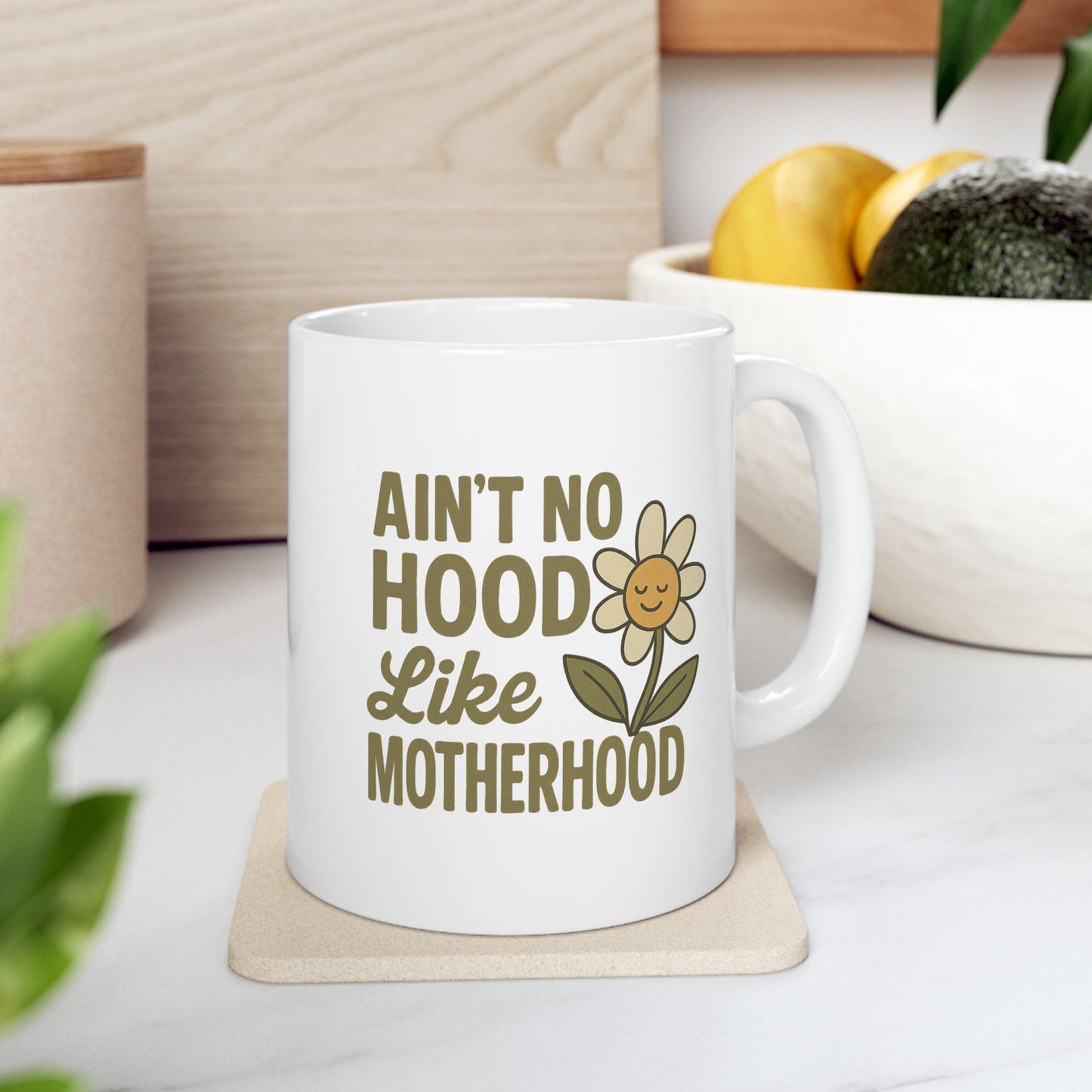 Funny Mom Mug – “Ain’t No Hood Like Motherhood” Coffee Cup | Cute Mother’s Day Gift, Baby Shower Present, New Mom Appreciation Mug