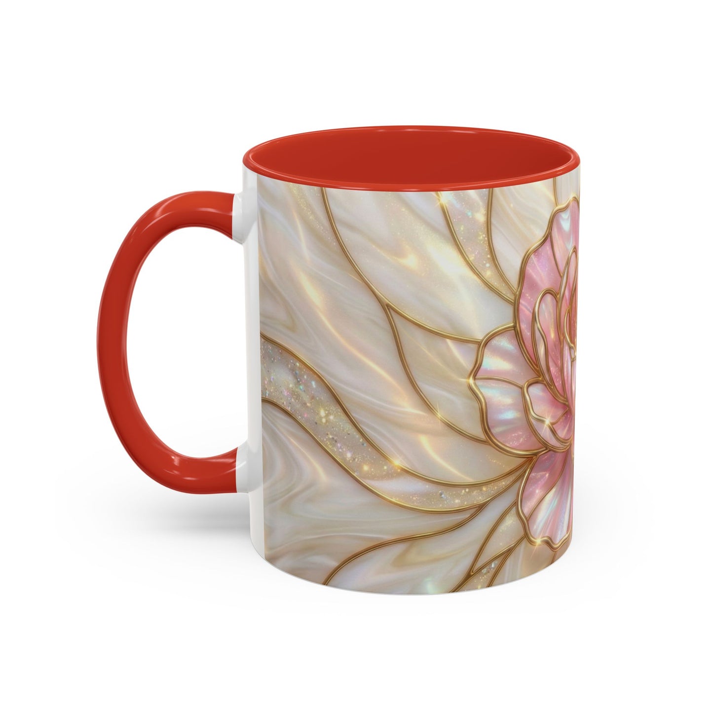 Pink Peony Stained Glass Mug, Gold Floral Coffee Cup, Elegant Flower Gift For Her, Fairycore Tea Cup, Mothers Day Present, Pearl Art Decor