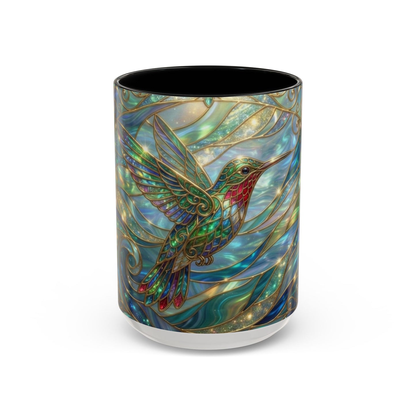 Hummingbird Stained Glass Mug, Colorful Art Coffee Mug, Bird Lover Gift, Nature Inspired Ceramic Mug, Tea Cup