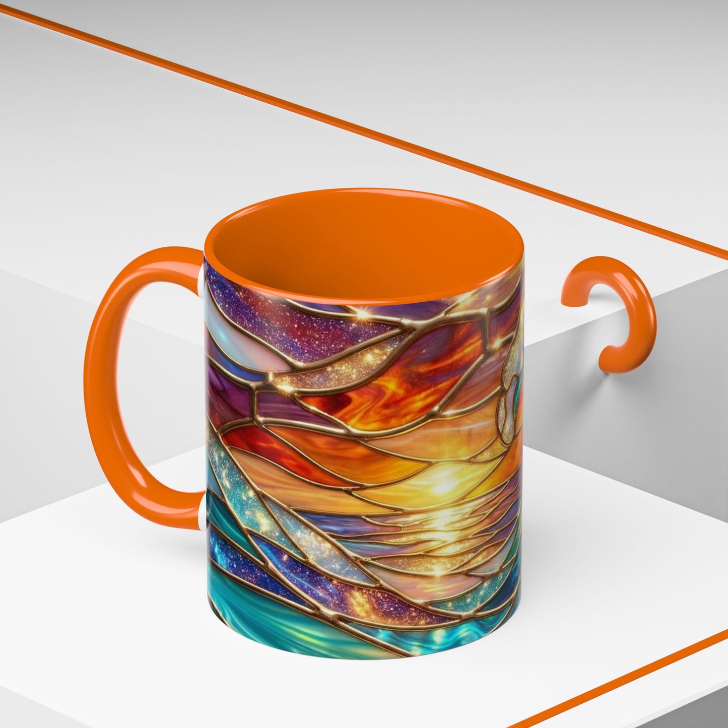 Stained Glass Wave Mug, Cosmic Ocean Coffee Cup, Celestial Sunrise Tea Mug, Surfer Beach Decor Gift, Starry Sea Art, Ocean Lover Cup