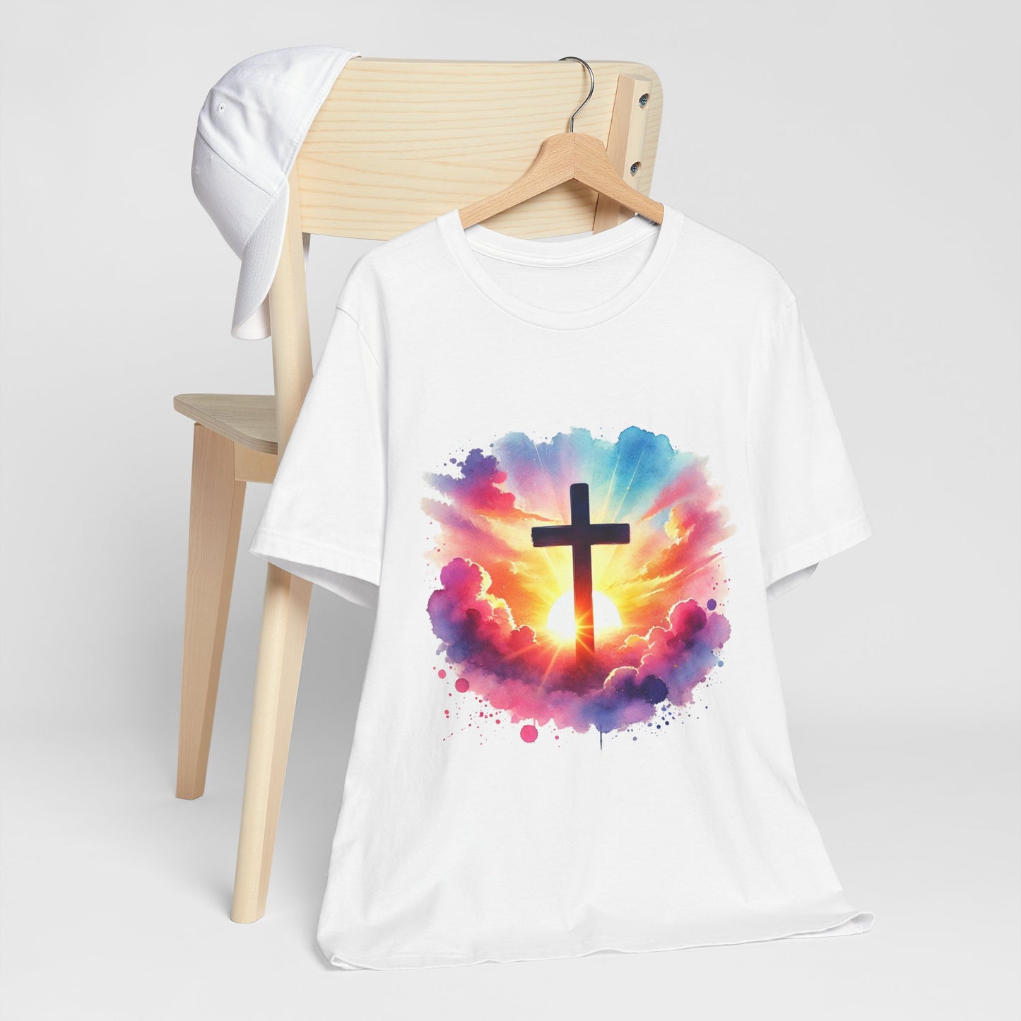 Faith Cross Sunburst Christian Tee | Inspirational Christian T-Shirt | Colorful Sunrise Cross Shirt | Faith Gifts for Women Men