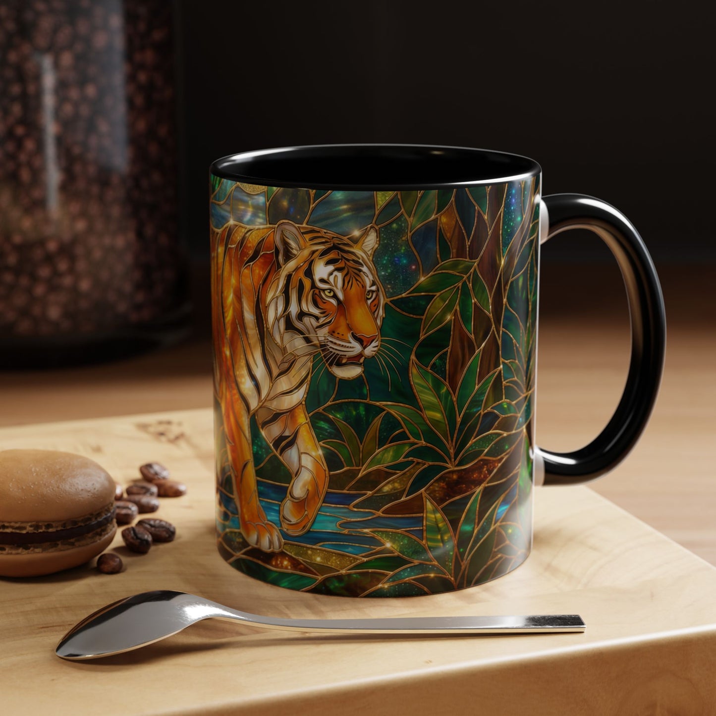 Stained Glass Tiger Mug, Tiger Coffee Cup, Wildlife Art Mug, Jungle Tiger Gift, Animal Lover Mug, Nature Inspired Coffee Cup