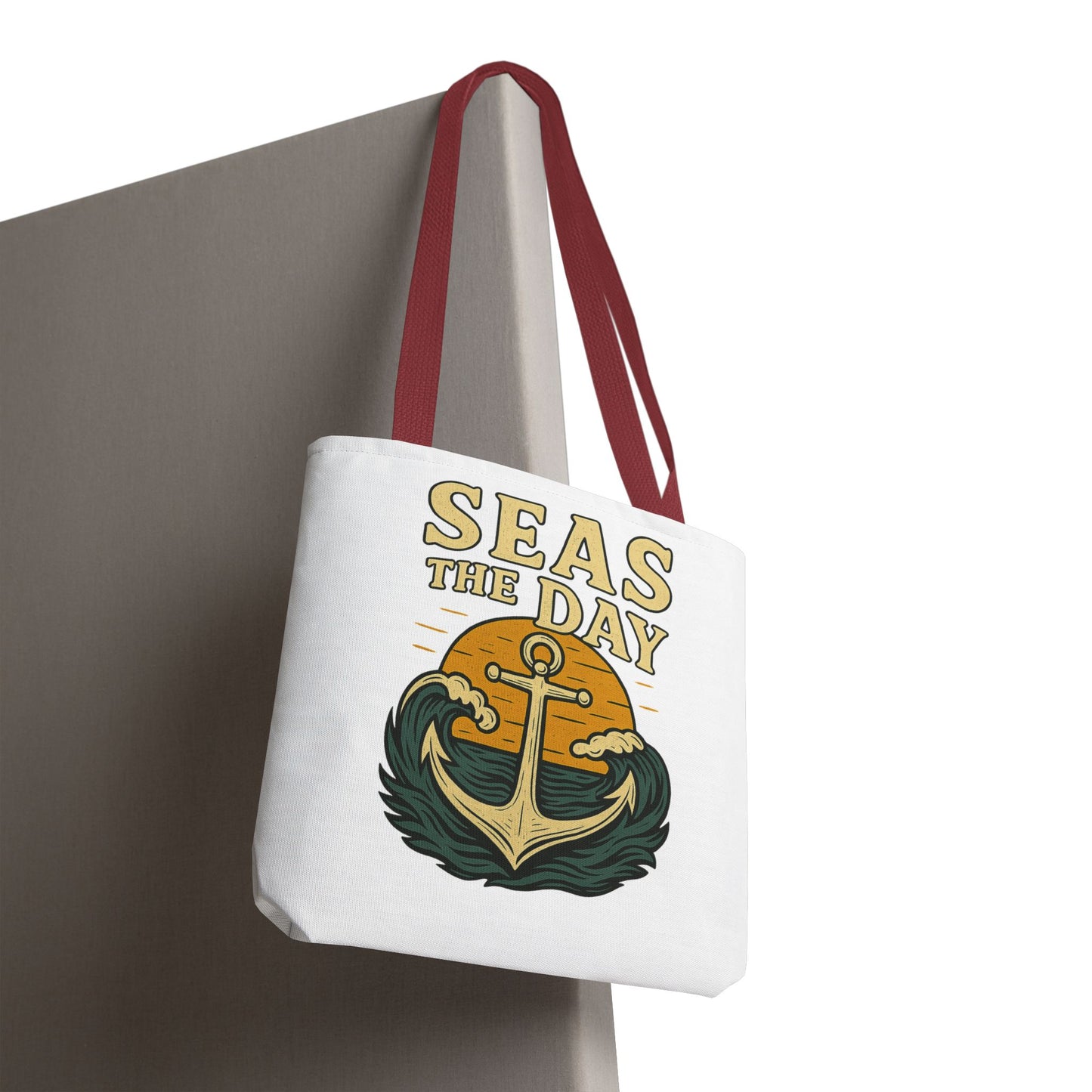 "Seas the Day" Nautical Tote Bag – Funny Beach Quote Canvas Bag with Anchor | Coastal Gift Idea for Summer, Travel, or Daily Use