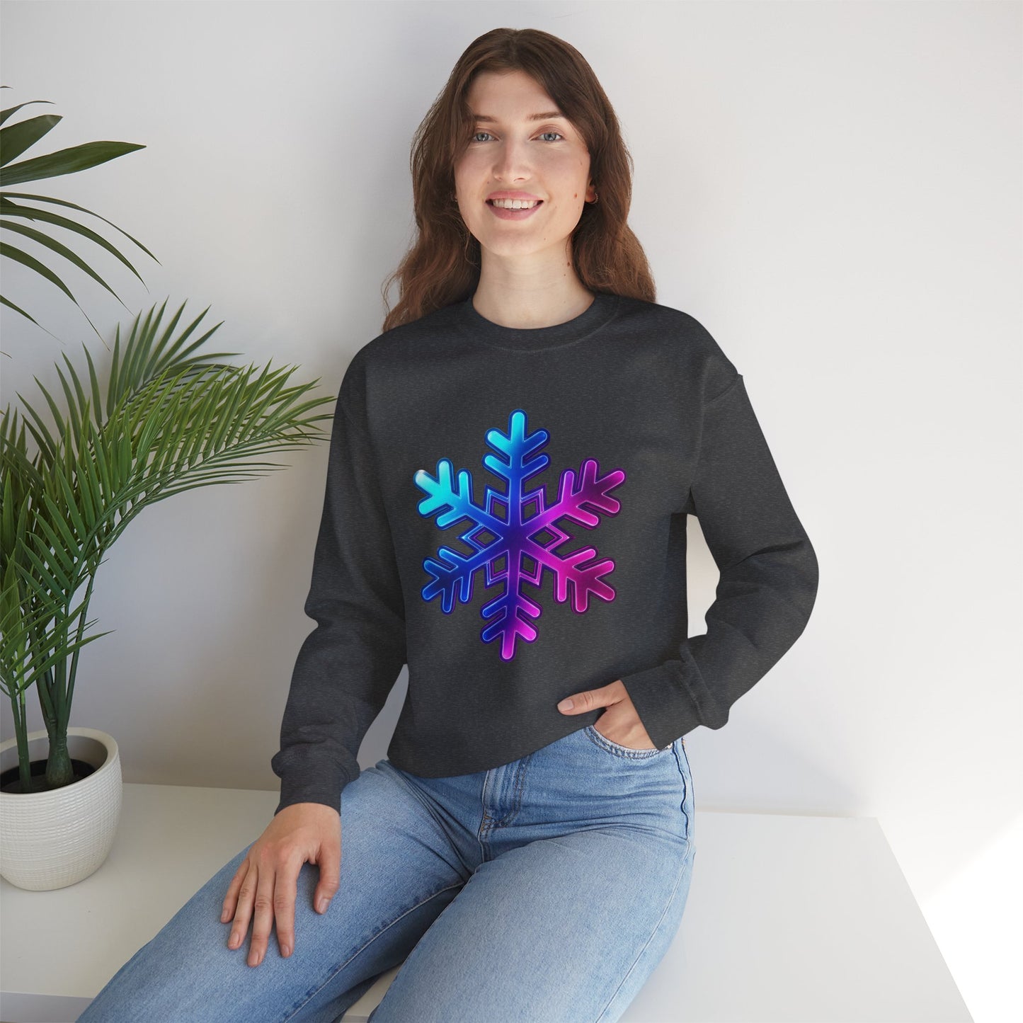 Blue Pink Gradient Snowflake Sweatshirt, Winter Aesthetic Pullover, Cozy Christmas Crewneck, Festive Holiday Sweater Gift for Her or Him