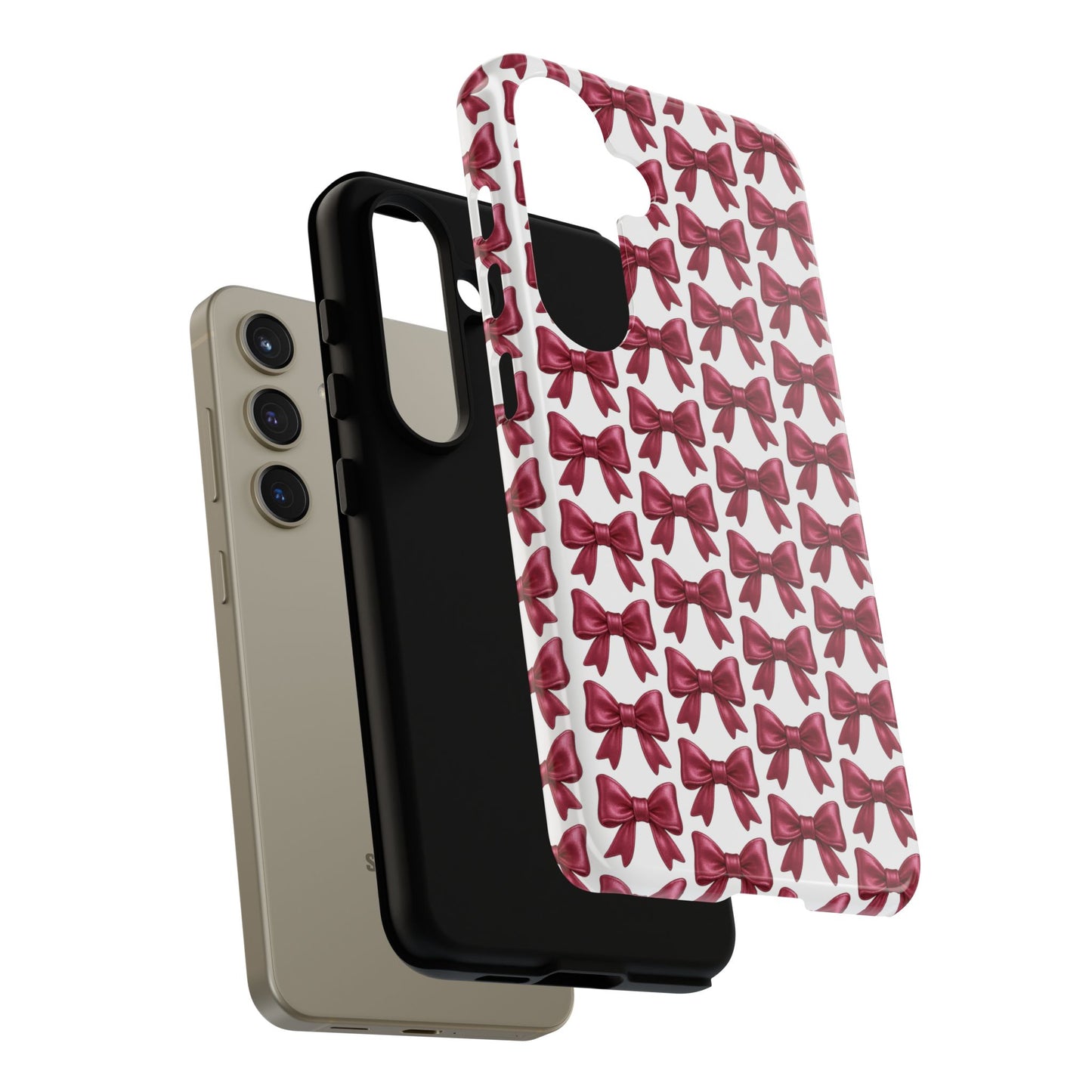 Coquette Samsung Case - Burgundy Bow Pattern Phone Cover, Girly Soft Aesthetic Gift, Cute Galaxy Case for Her