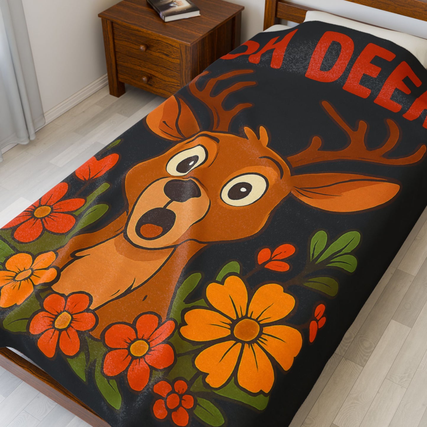 Plush Blanket - Startled Deer Oh Deer Design Wildlife Decor Deer Throw Animal Decor