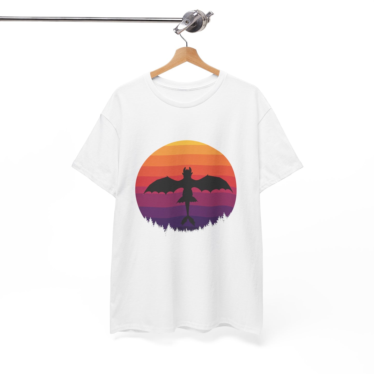 Night Dragon Sunset T-Shirt | Retro Dragon Silhouette Tee | Fantasy Dragon Shirt | Unisex Graphic Tee | Gift for Dragon Lovers