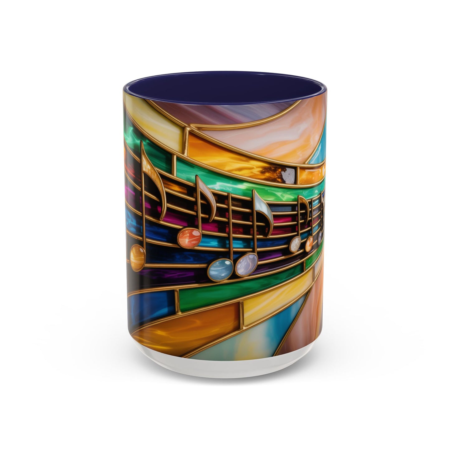 Stained glass music mug, musical notes coffee cup, colorful musician gift mug, music lover present, treble clef art mug, music teacher gift