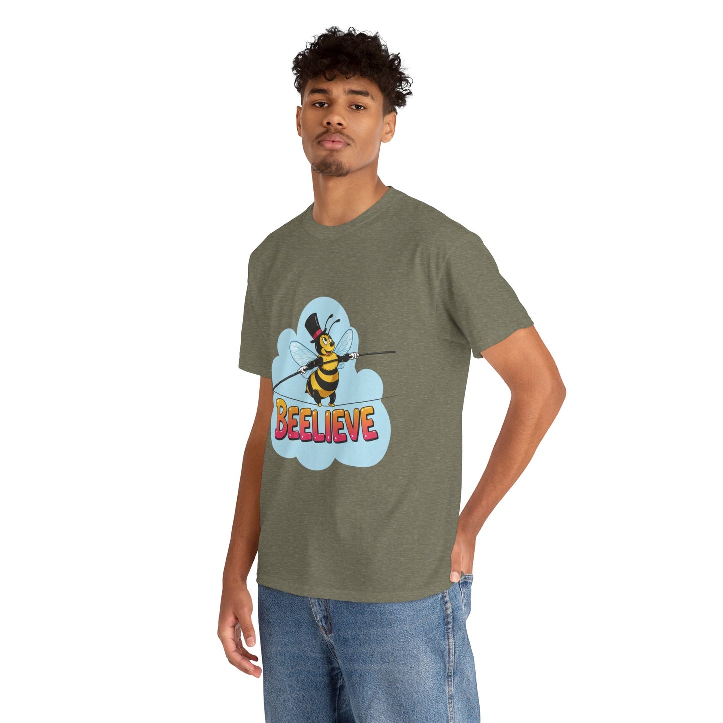 “Beelieve” Bee Pun T‑Shirt | Cute Bee Graphic Tee | Inspirational Pun Shirt | Funny Nature Lover Gift | Bee Belief Positive Vibes Tee