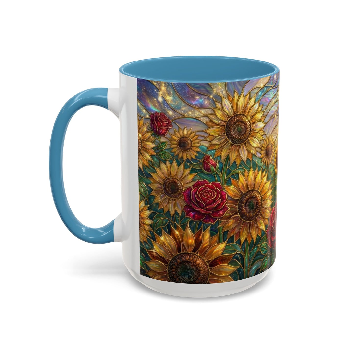 Personalized Stained Glass Sunflower Mug, Custom Red Rose Floral Coffee Cup, Celestial Night Sky Botanical Teacup, Gift For Flower Lover