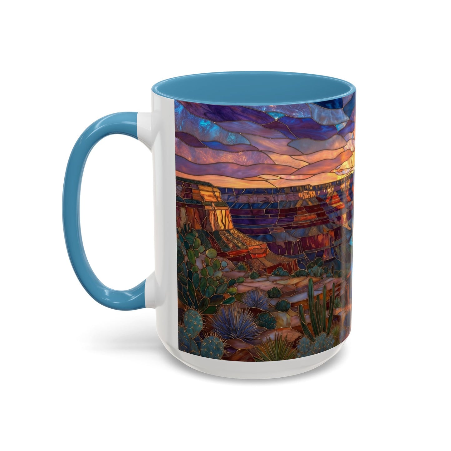 Stained Glass Grand Canyon Mug, Southwest Landscape Coffee Cup, Sunset Canyon Art Mug, Nature Gift For Hikers, Colorful Scenic Grand Canyon Illustration