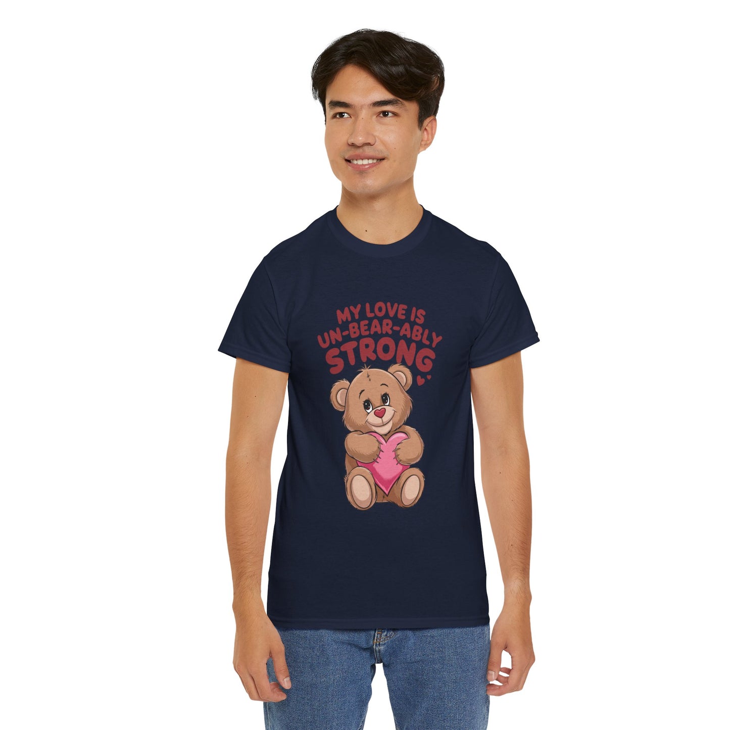 Un-Bear-ably Strong Valentine Shirt, Teddy Bear Heart Tee, Cute Love Graphic T-Shirt, Valentines Gift, Romantic Couple Top, Gift For Her