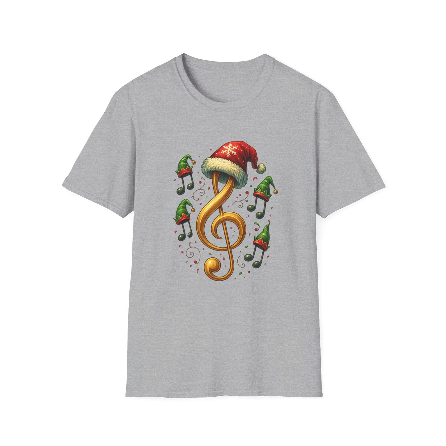 Christmas Music Shirt, Treble Clef Santa Hat Tee, Music Notes Elf Hats Christmas Shirt, Holiday Music Lover Gift, Funny Music Teacher Tee