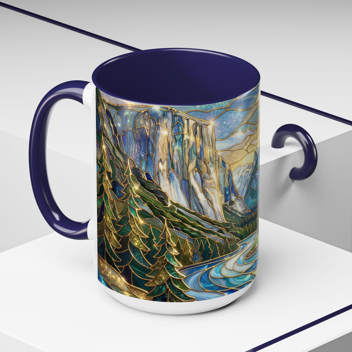 Stained Glass Yosemite Mug, Yosemite Mountain Coffee Cup, Waterfall Landscape Art Mug, Scenic Nature Mug, Yosemite Gift, Outdoor Lover Gift