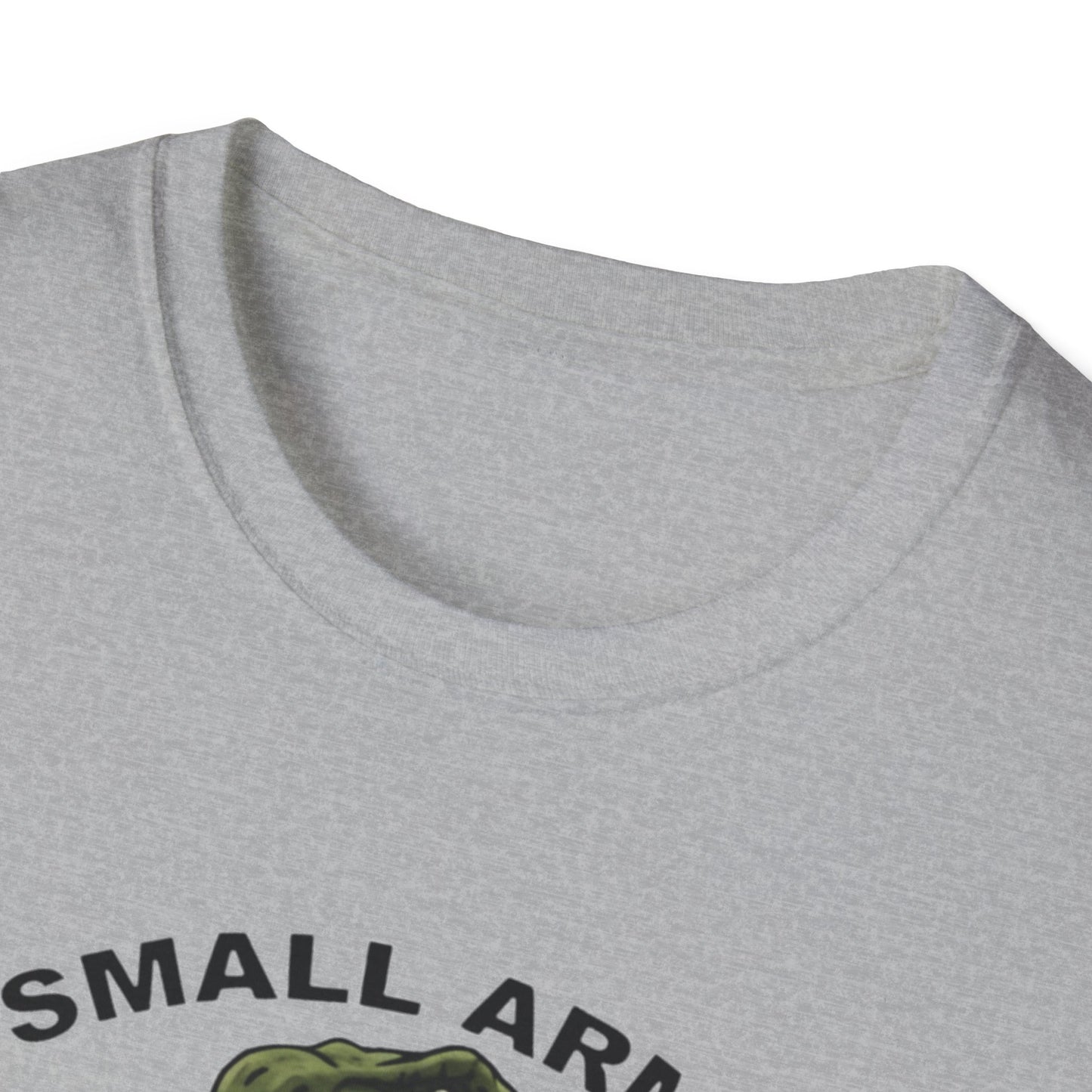 Funny Small Arms Dealer T-Rex Shirt, Dinosaur Pun Tee, Hilarious Graphic T-Shirt for Men & Women, Great Gift for Dad, Friend, or Coworker