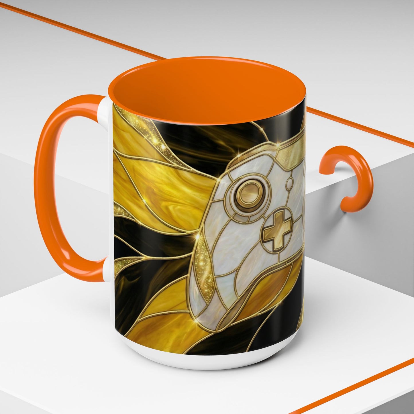 Stained Glass Gamer Mug, Gold Controller Coffee Cup, Video Game Gifts for Him, Gamer Boyfriend Gift, Teen Boy Gaming Mug, Desk Decor