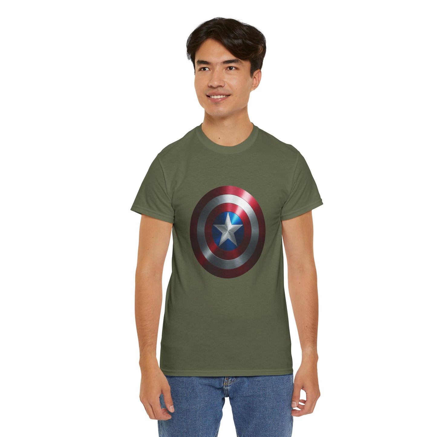 Patriotic Hero Shield Shirt – Star Emblem Graphic Tee – Super Soldier Gift – Comic Inspired Unisex Shirt – Cosplay Convention Top