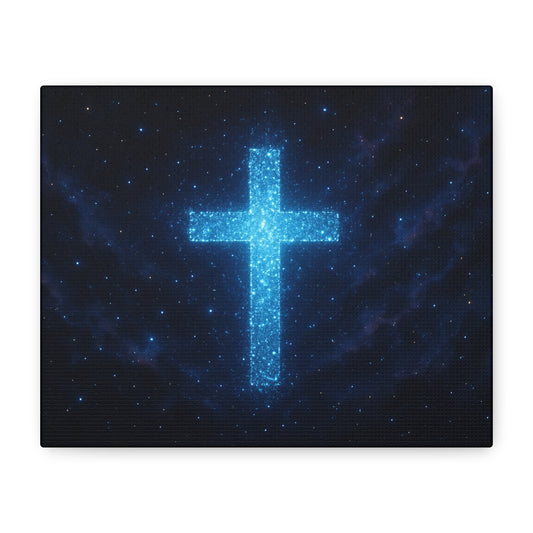 Canvas Wall Art - Bioluminescent Cross Design Spiritual Decor Christian Art Religious Canvas Gift for Believers