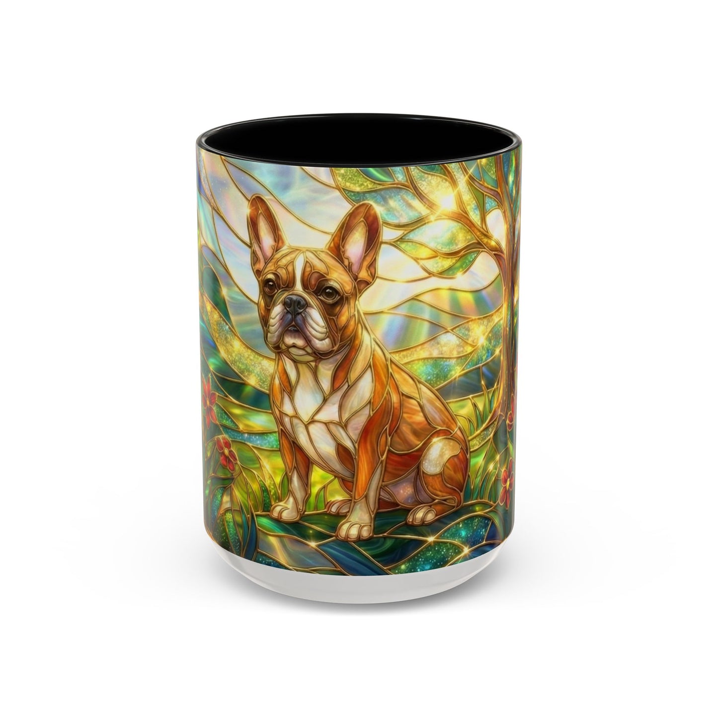 Stained Glass French Bulldog Mug, Frenchie Dog Coffee Mug, Dog Lover Gift Cup, Colorful Art Nouveau Dog Mug, Pet Lover Gift