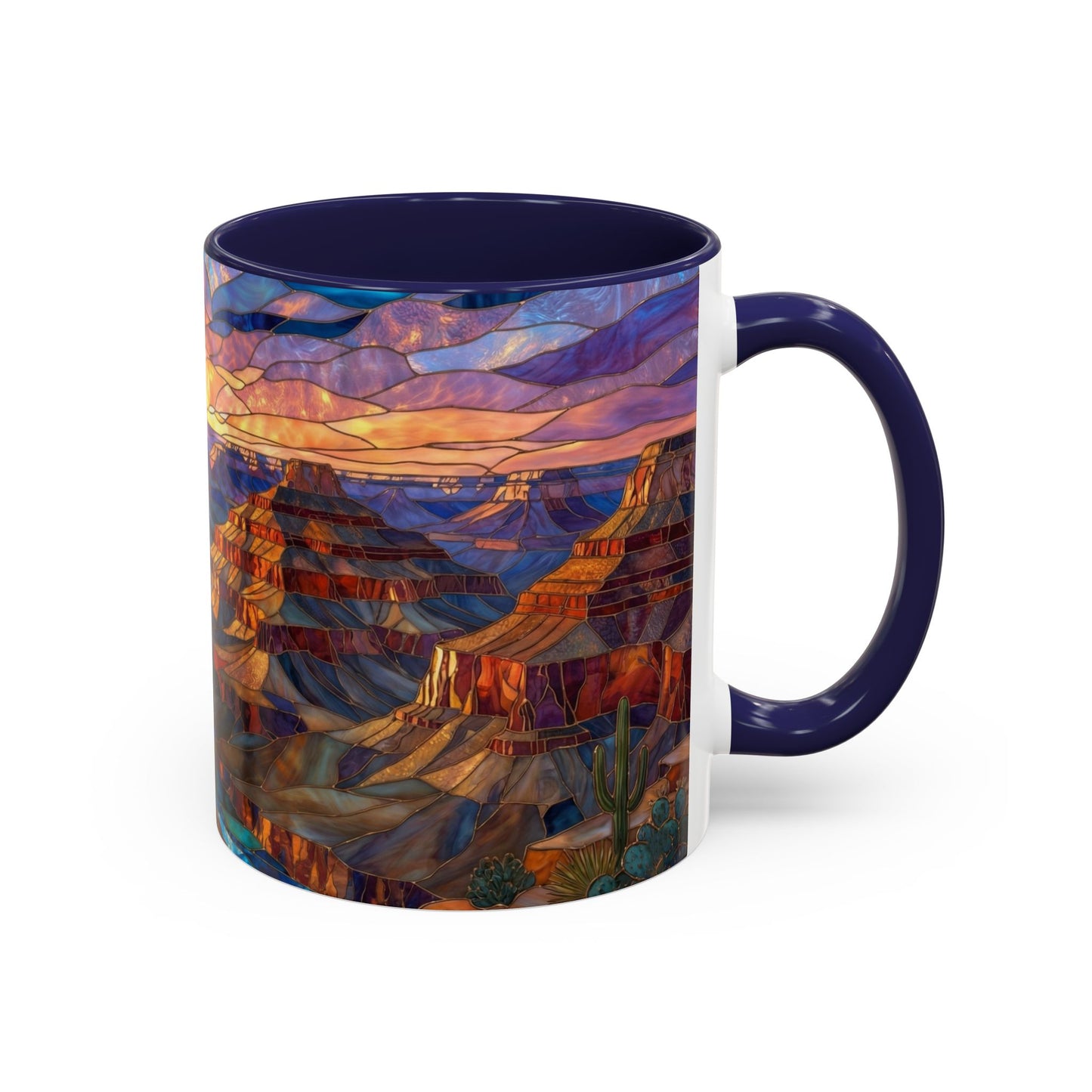 Stained Glass Grand Canyon Mug, Southwest Landscape Coffee Cup, Sunset Canyon Art Mug, Nature Gift For Hikers, Colorful Scenic Grand Canyon Illustration
