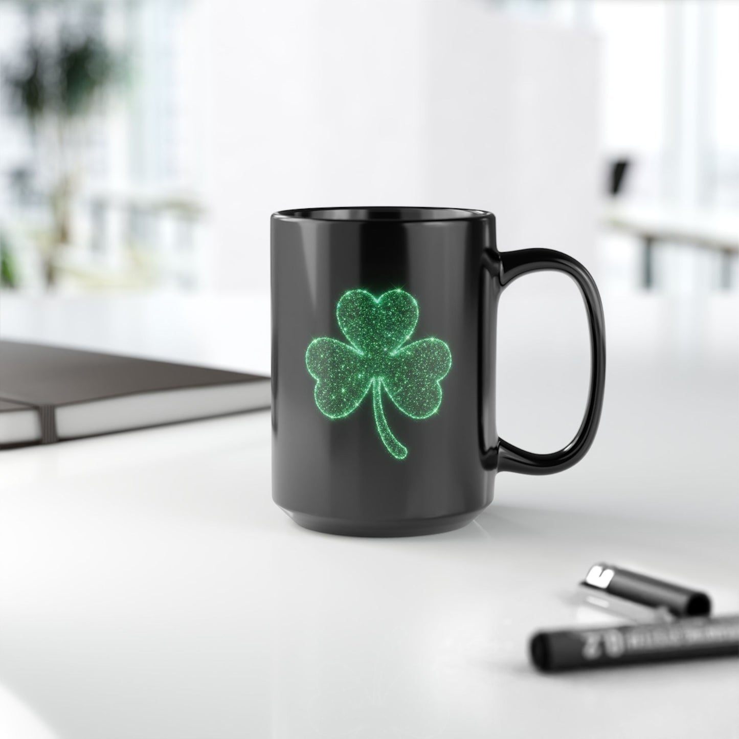 Glowing Shamrock Mug, St Patricks Day Gift, Lucky Green Clover Coffee Cup, Emerald Glitter Aesthetic, Irish Pride Mug, Magic Luck Tea Cup