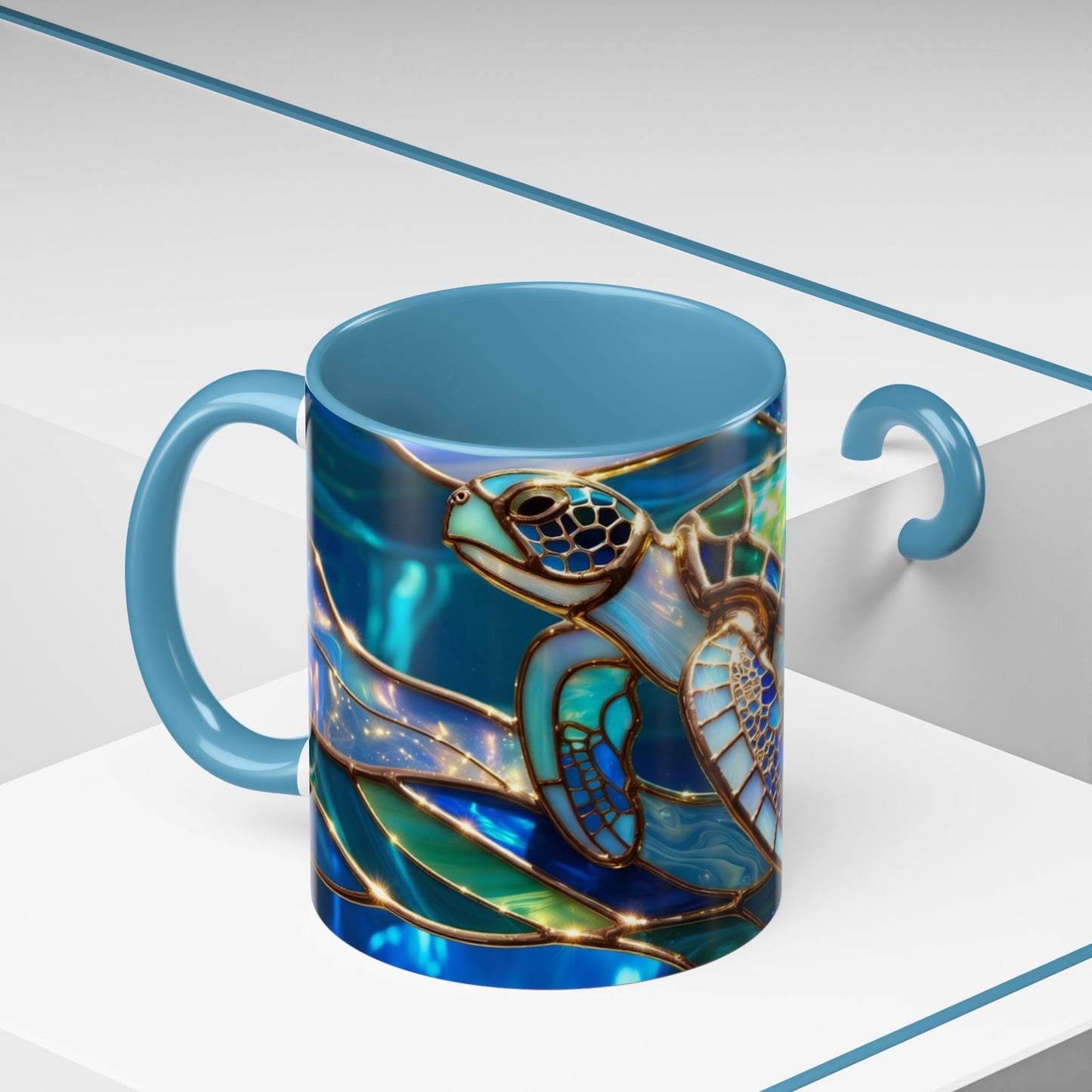 Stained Glass Sea Turtle Mug, Ocean Turtle Coffee Cup, Coastal Beach Mug Gift, Marine Life Art Cup, Sea Lover Gift, Ocean Wildlife Mug