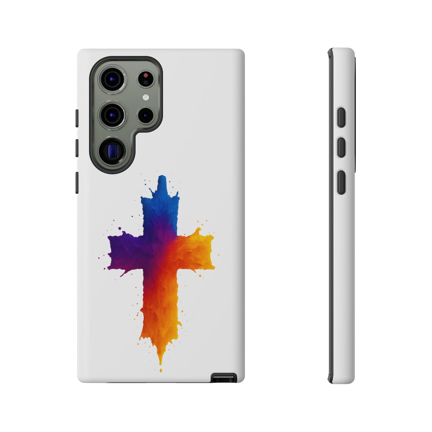 Christian Cross Phone Case – Vibrant Watercolor Design, Faith-Based Gift, Bible Verse Inspired Cell Cover