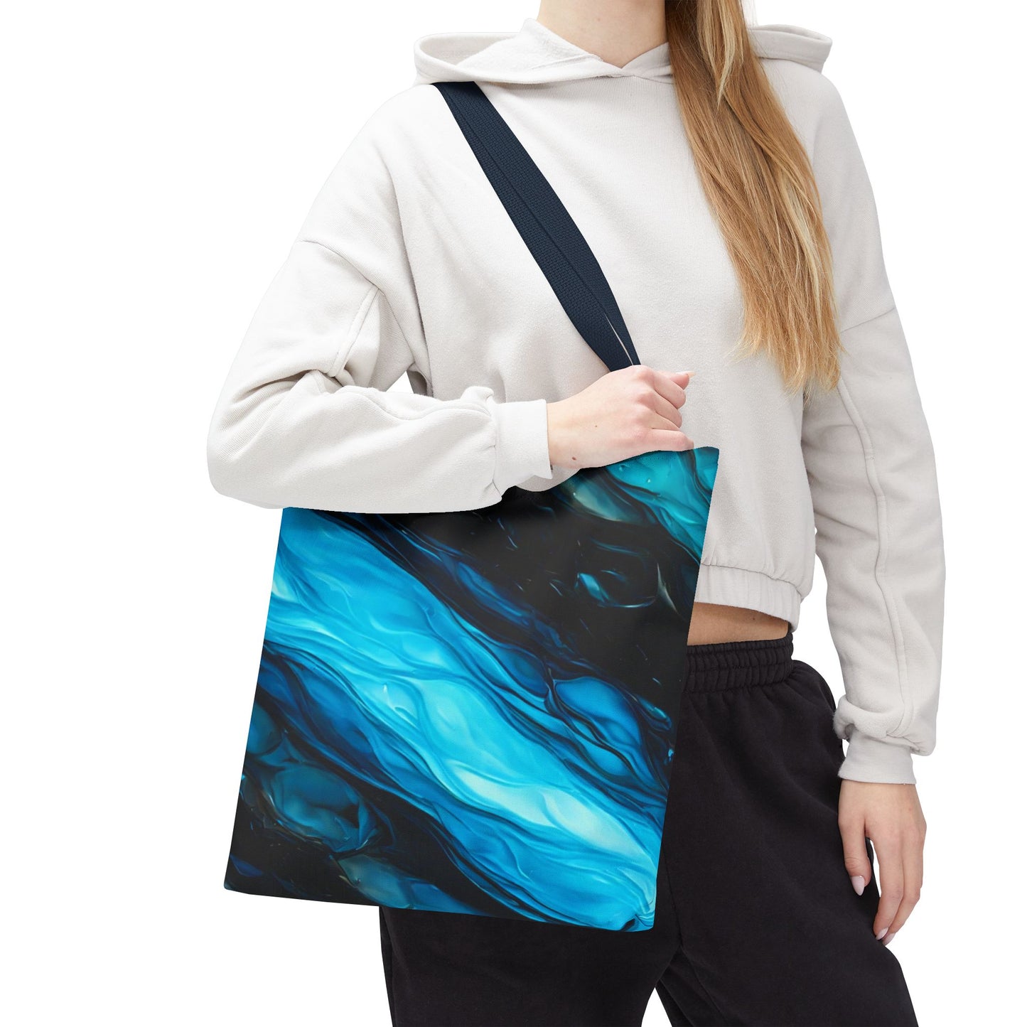 Blue Abstract Swirl Tote Bag – Fluid Art Style Reusable Shopping Bag, Modern Artistic Everyday Carry, Eco-Friendly Gift for Art Lovers