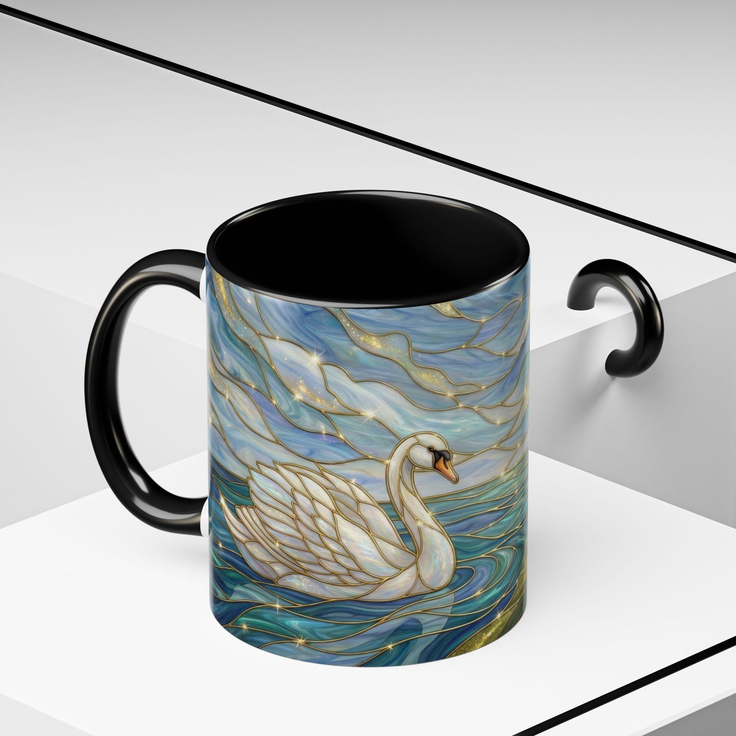 Swan And Horse Coffee Mug, Stained Glass Fantasy Art Mug, Elegant Animal Coffee Cup, Mythical Nature Gift, 11oz 15oz Ceramic Mug