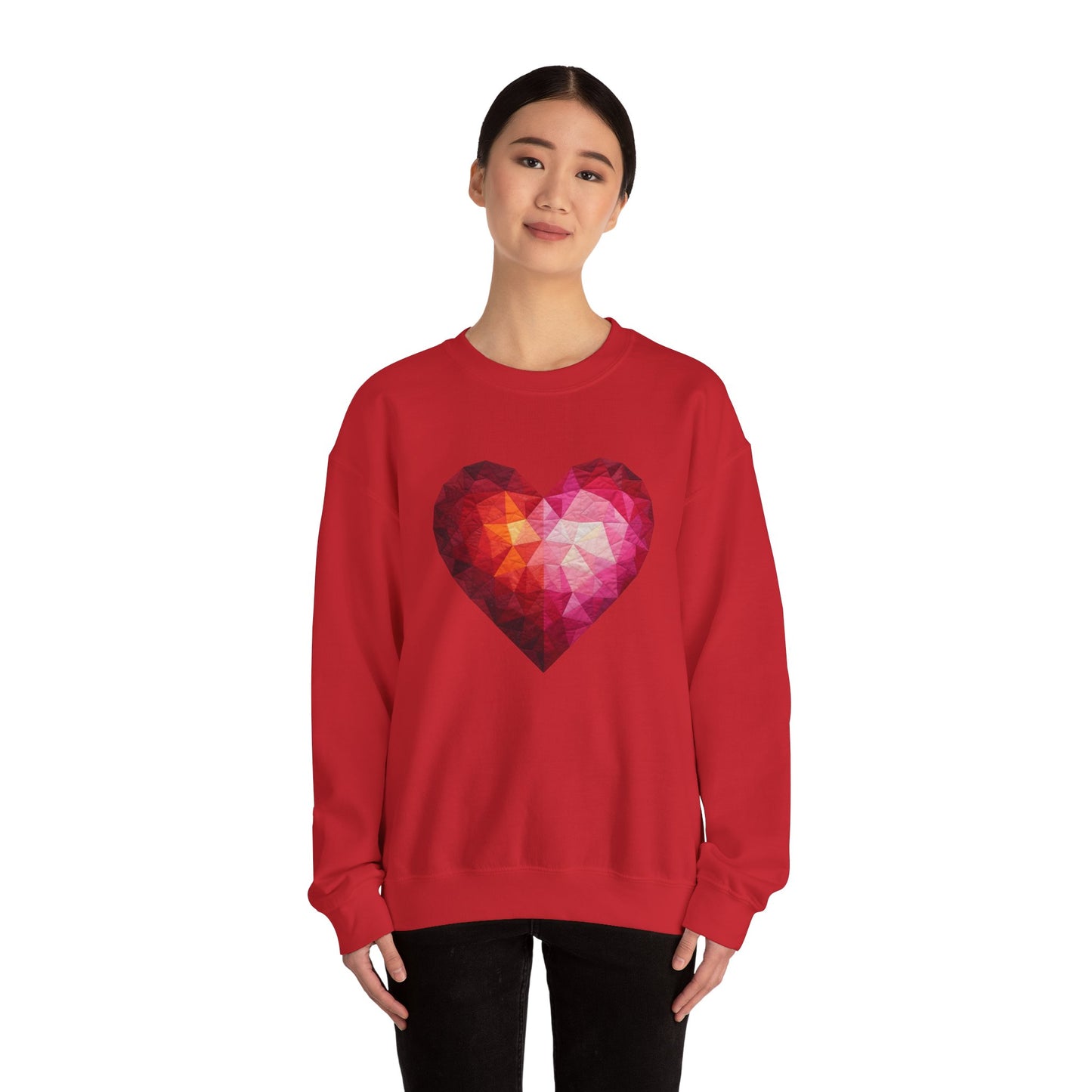 Faux Patchwork Heart Sweatshirt, Geometric Heart Sweater, Cute Valentines Sweatshirt, Cozy Pink Heart Crewneck, Winter Heart Pullover
