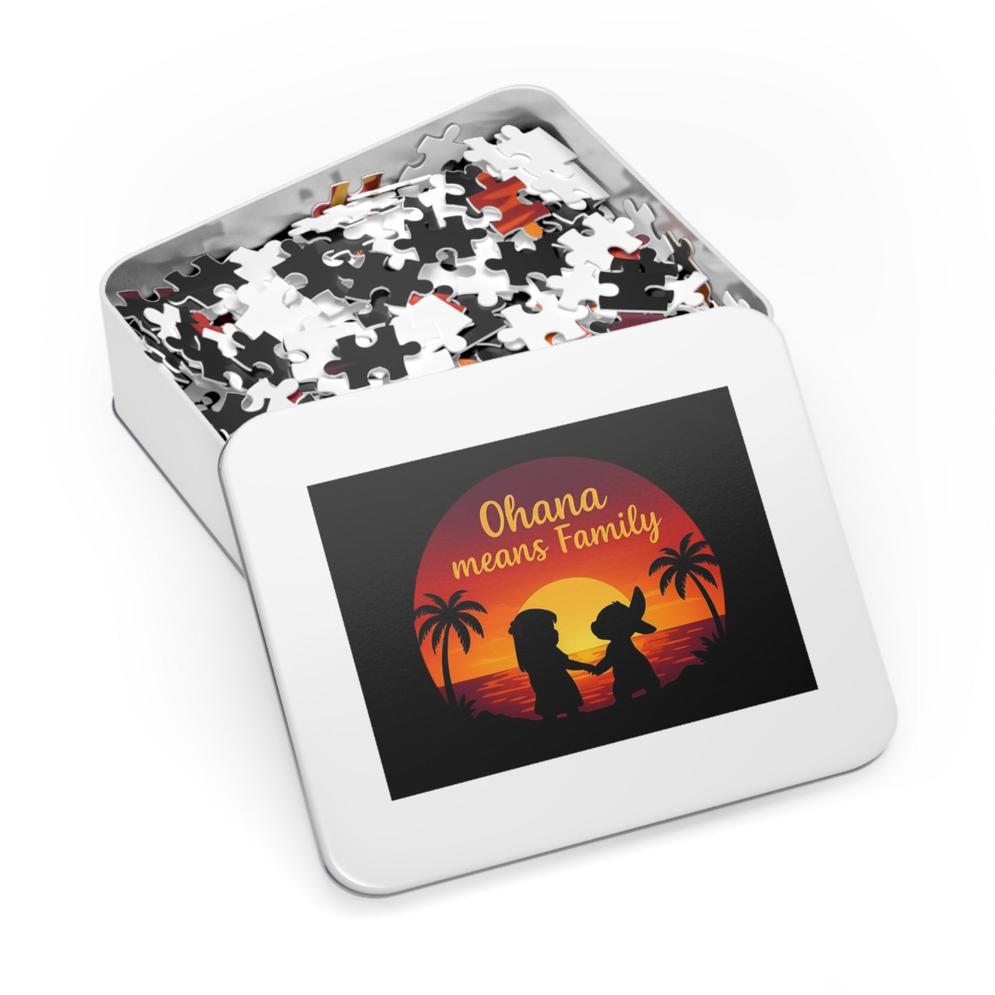 Ohana Means Family Jigsaw Puzzle - Sunset Silhouette, Hawaiian Gift, Family Puzzle, Family Quote Puzzle