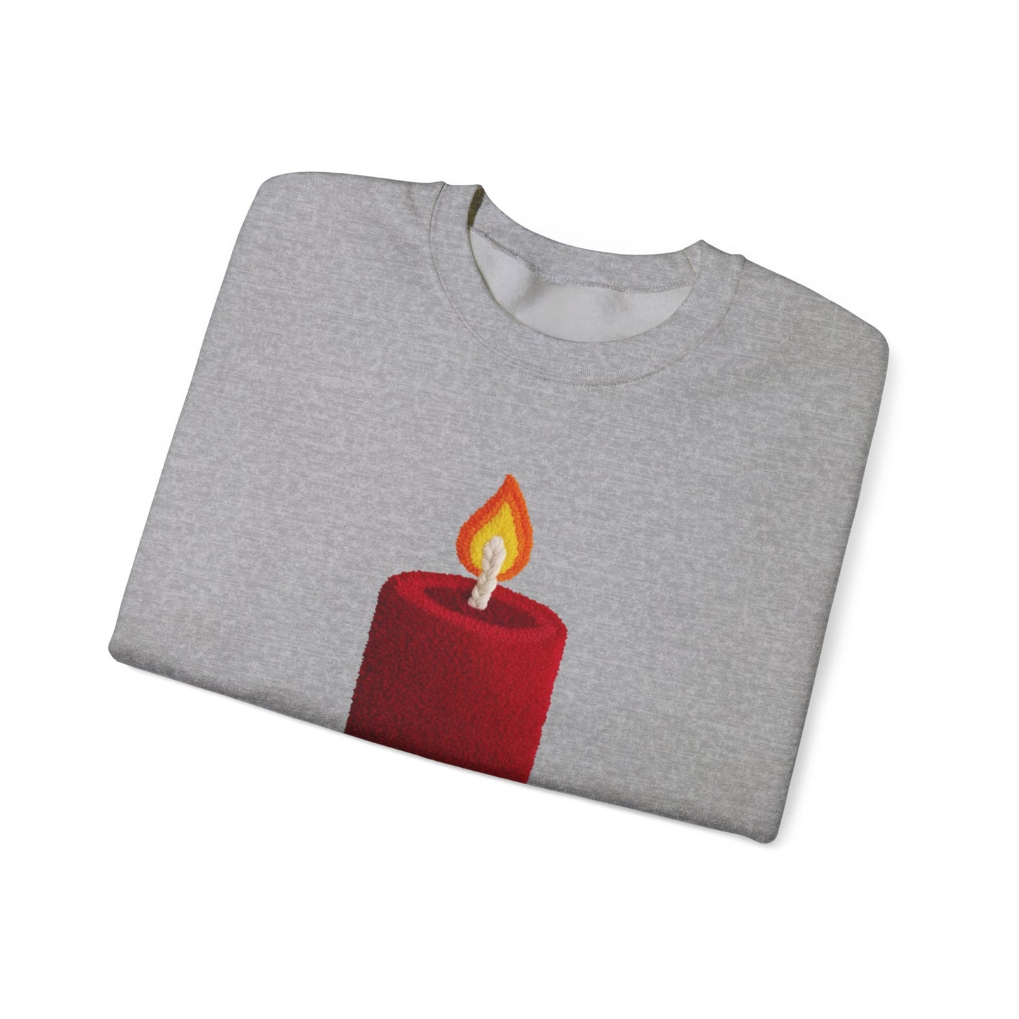 Faux Patchwork Crochet Candle Sweatshirt, Christmas Candle Sweater, Holiday Cozy Winter Crewneck, Cute Xmas Candle Sweatshirt, Unisex Holiday Top