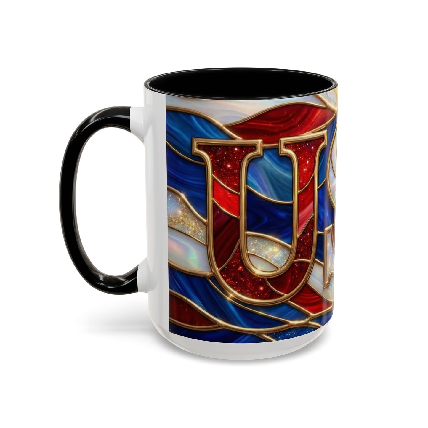 USA Patriotic Coffee Mug, Stained Glass USA Mug, Red White Blue Ceramic Mug, American Flag Style Mug, 11oz 15oz Mug