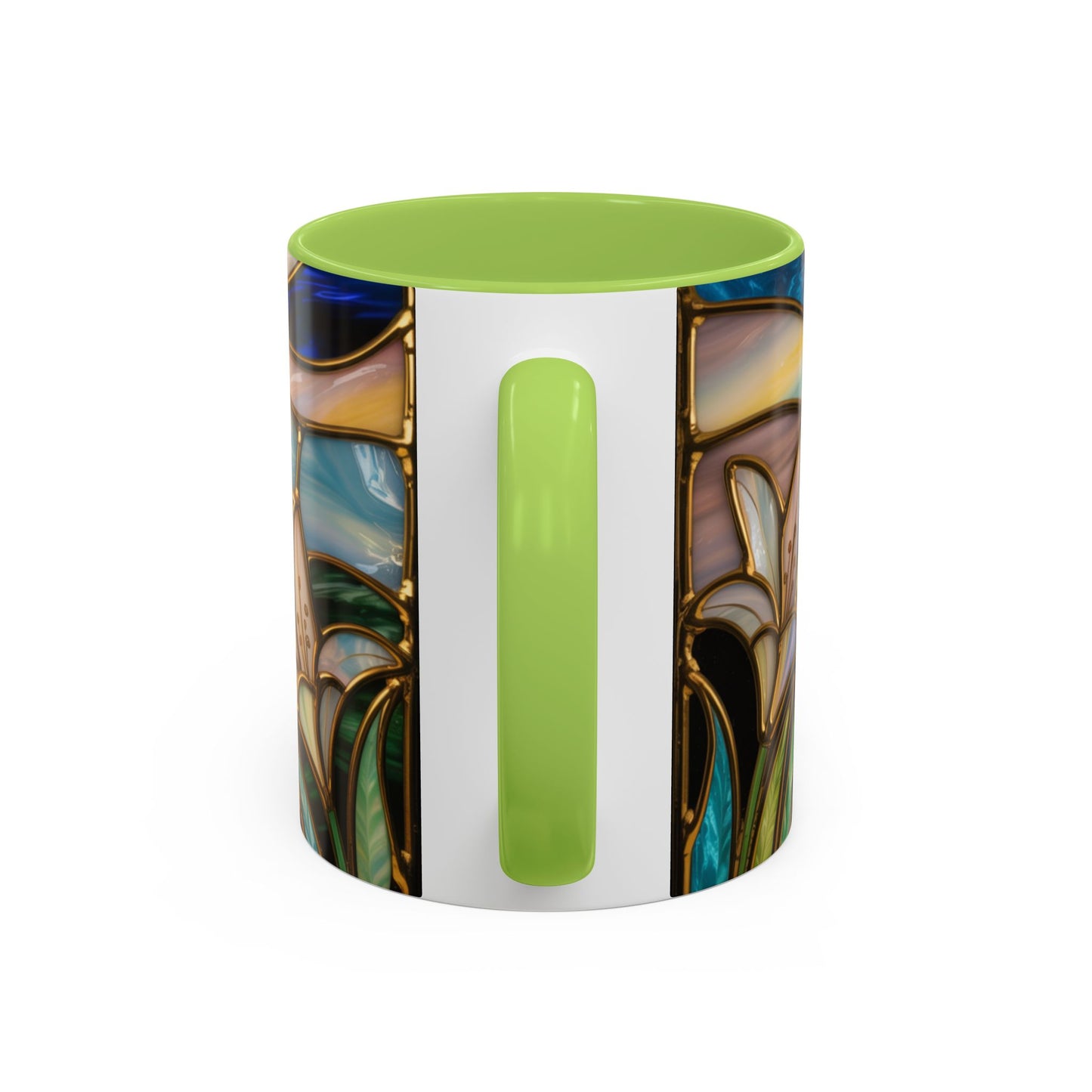 Stained Glass Cross Mug, Christian Sunrise Coffee Cup, Religious Floral Art Mug, Inspirational Faith Gift For Women, Colorful Stained Glass Design