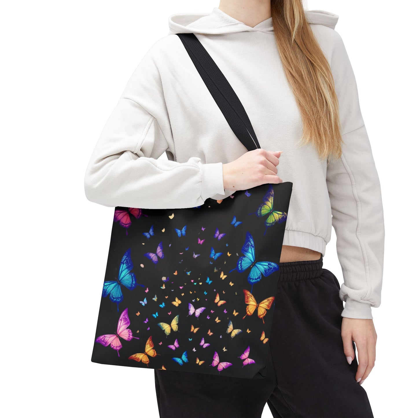 Butterfly Swarm Tote Bag – Colorful Rainbow Butterfly Tote, Aesthetic Canvas Bag, Nature-Inspired Gift, Magical Reusable Eco Purse